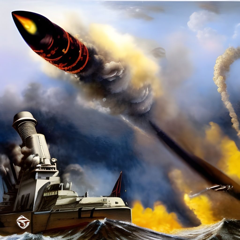 Battleship Unleashes Missile Attack: Sci-Fi Impasto Painting