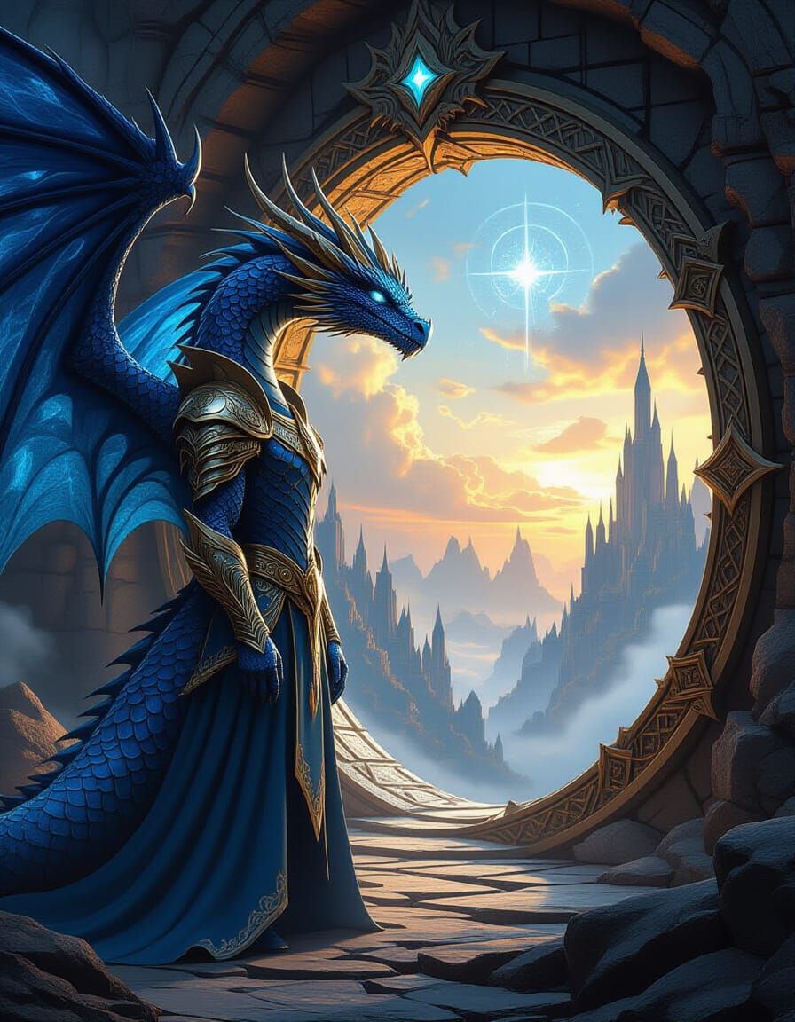 Dragon Prince Guarding Portal as Dark Fantasy Concept Art