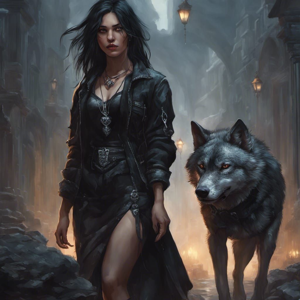 Girl with Wolf: Dark Fantasy Art in 8K