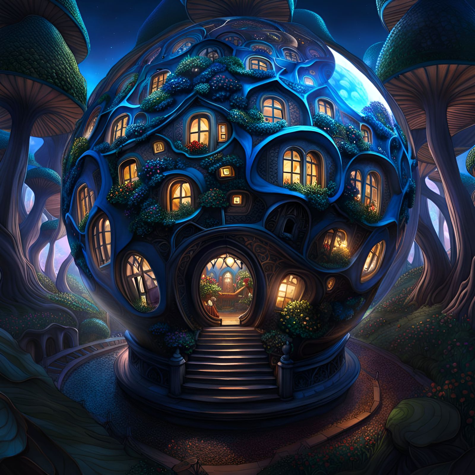 Blue Mushroom City in Fractured Portal Vortex