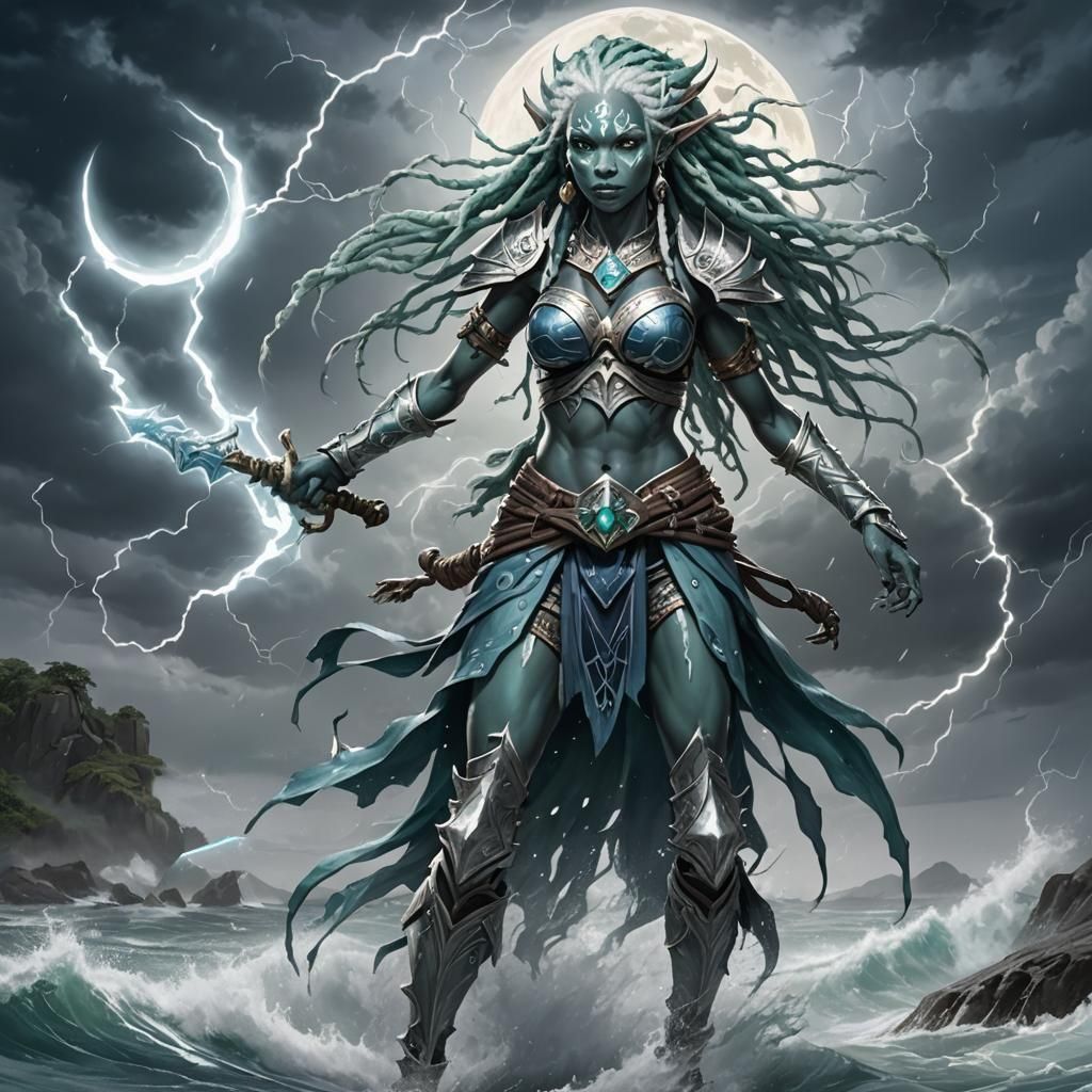 Blue Water Elf Paladin with Double-Bladed Scimitar