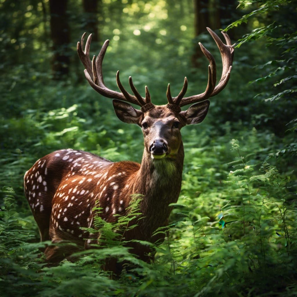 Deer in Forest Glade with Gothic Style