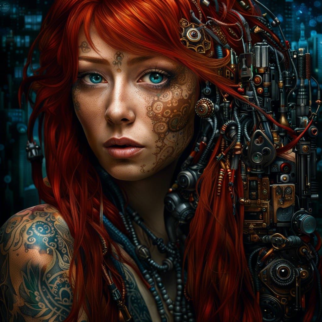 Biomodified Redhead Portrait in Cyberpunk Style