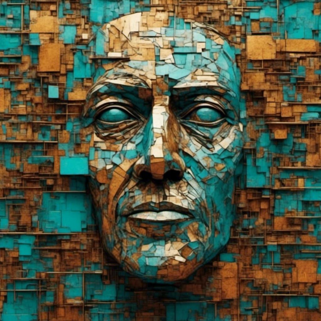Geometric Portrait of Elderly Man in Rust Tones