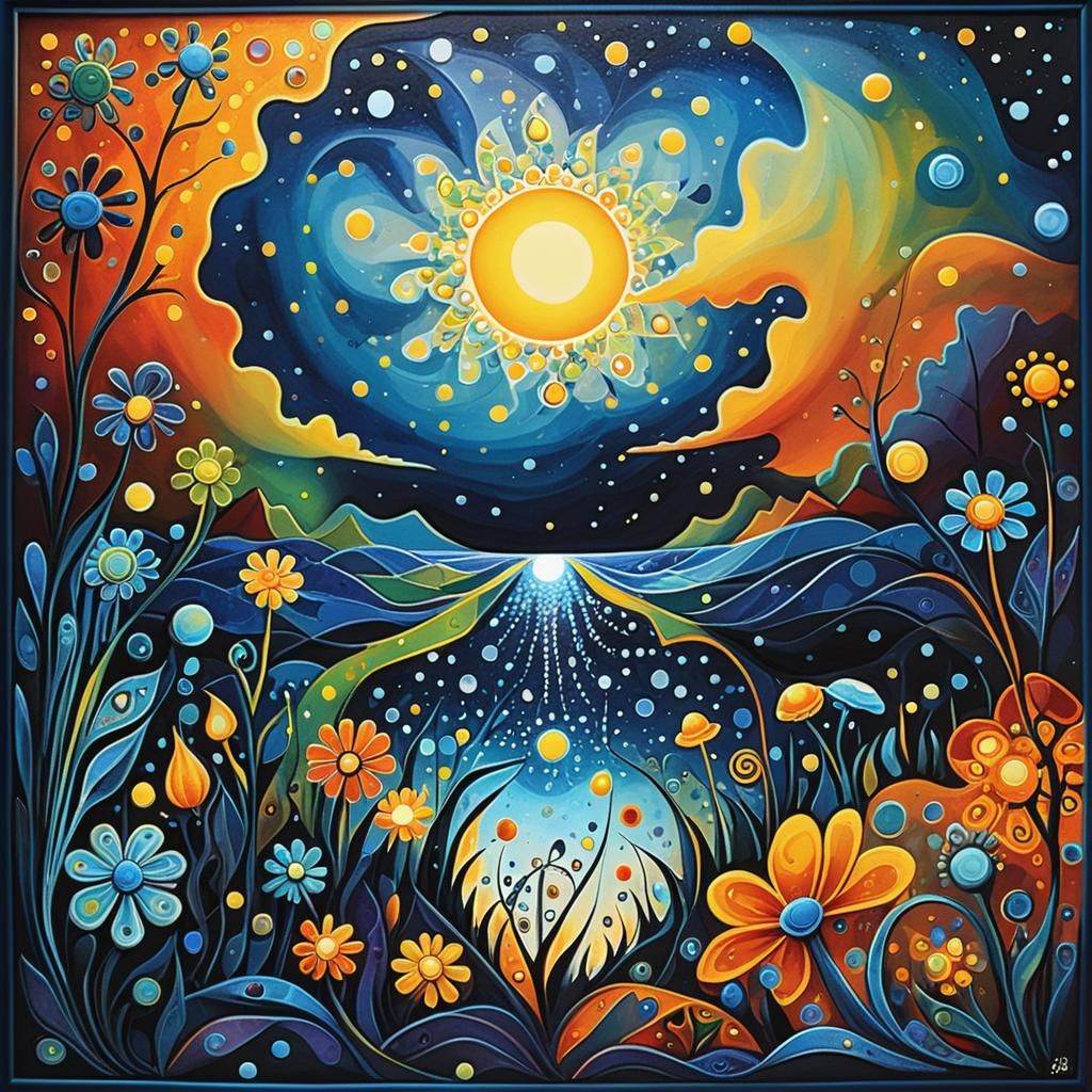 Luminous Sunset Scene in Abstract Expressionism Style