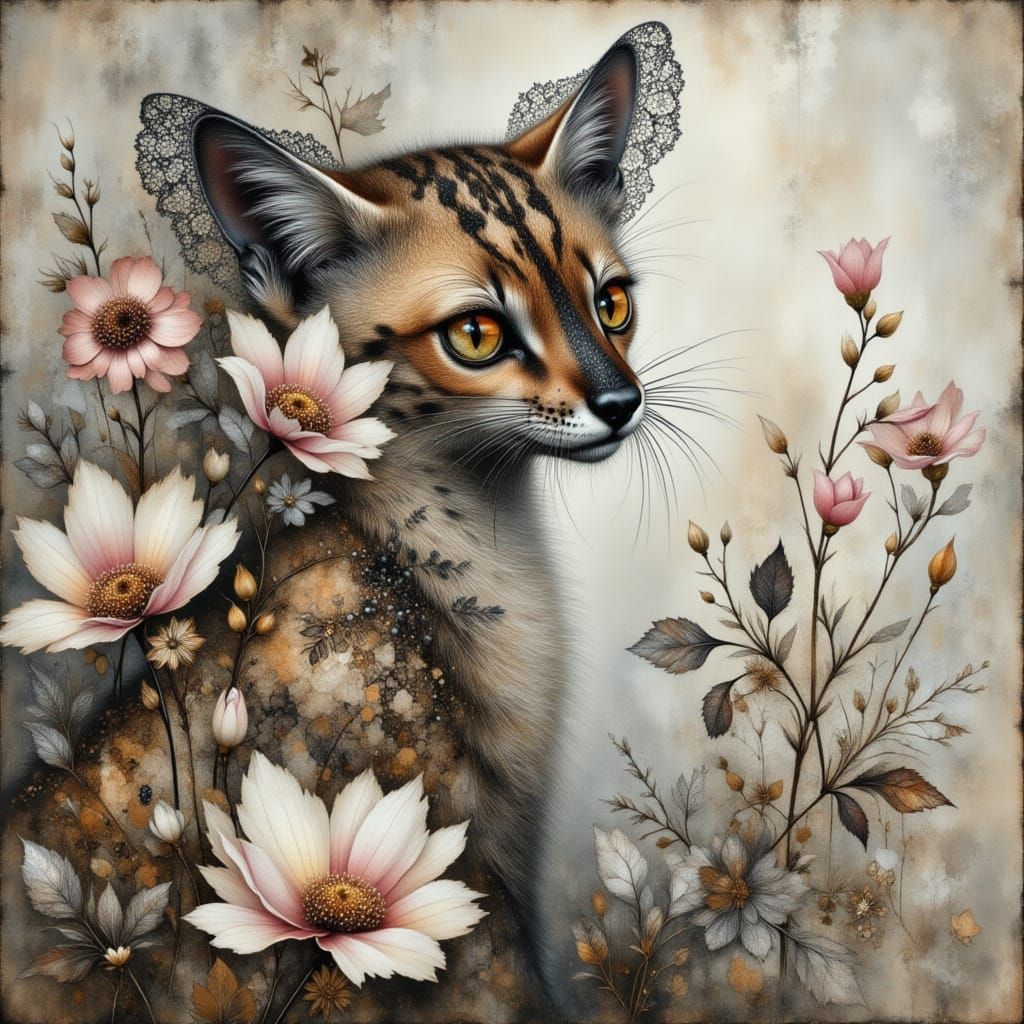 Watercolor Genet in Misty Hazy Night