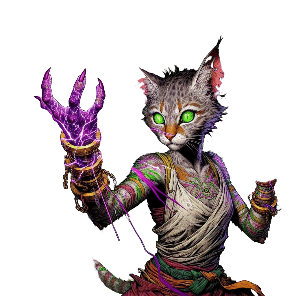 Tabaxi Sorceress Unleashing Energy: Graffiti Art Style