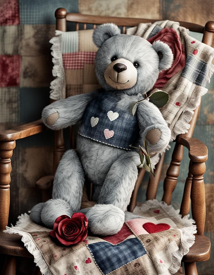 Whimsical Teddy Bear with Heart, Digital Art