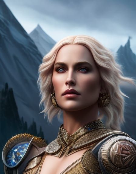 Portrait of a Beautiful Norse Goddess in Watercolor Style