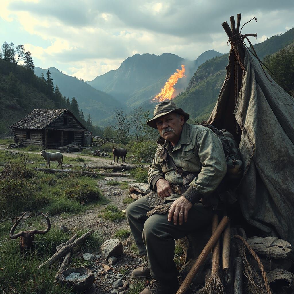 Overgrown Valley: Post-Apocalyptic Wanderer Scene