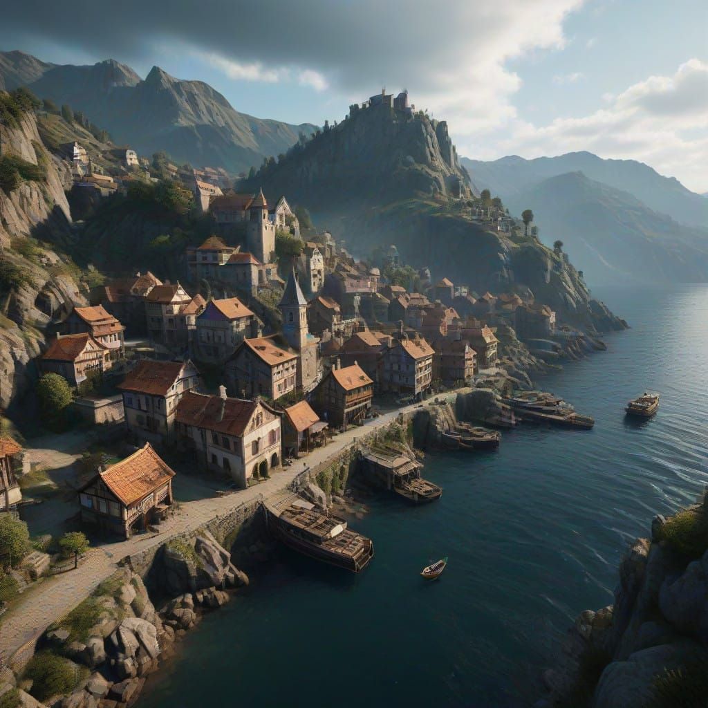 Medieval Harbor Town Basks in Evening Light