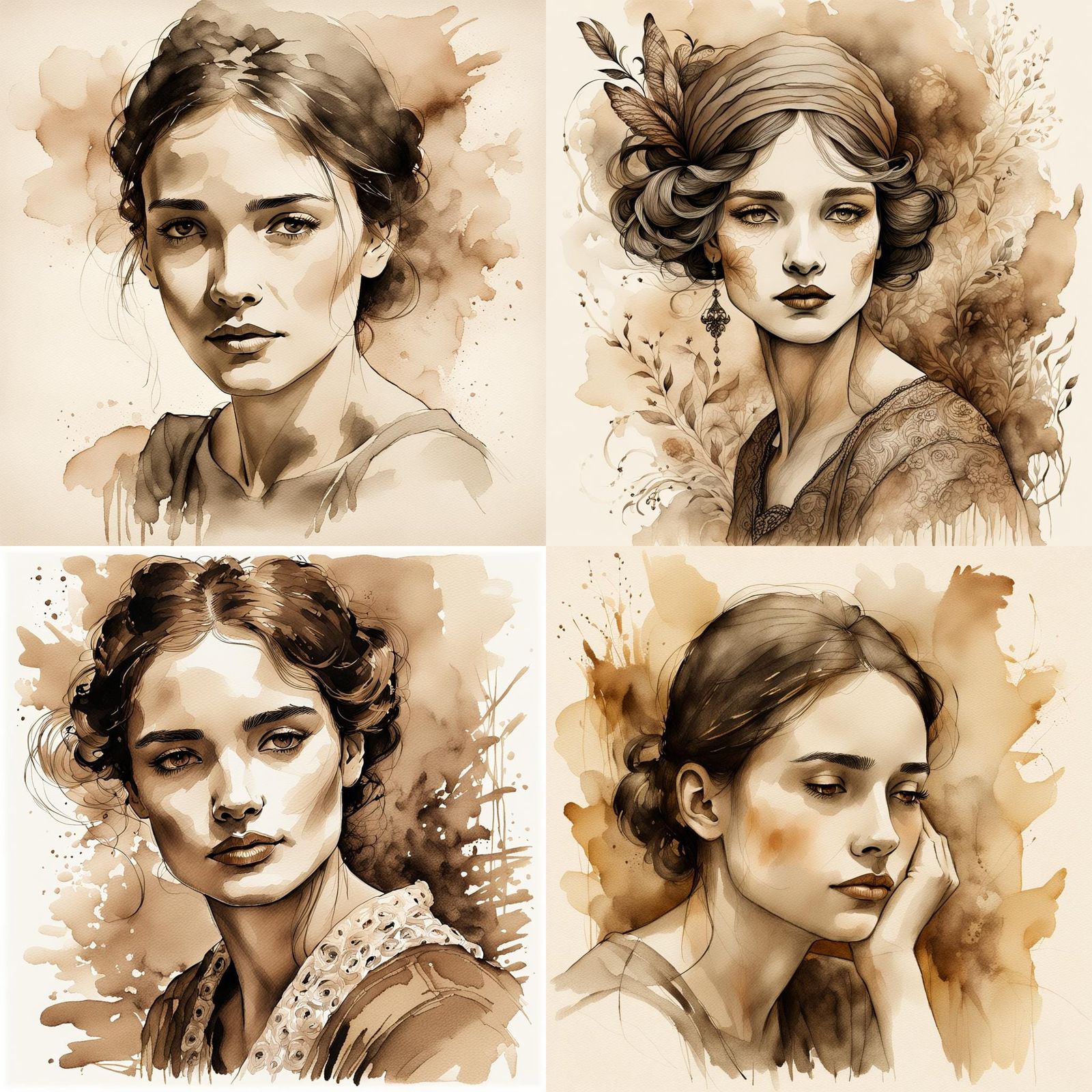 Elegant Sepia Sketch of a French Woman