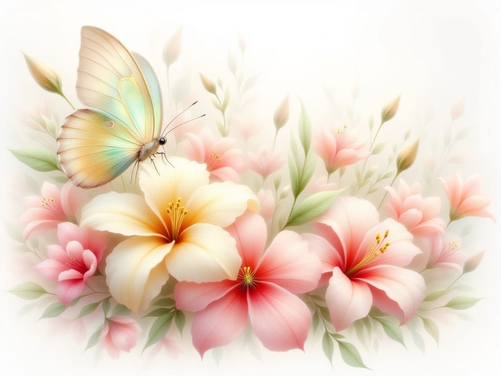 Ethereal Butterfly on Dreamy Floral Watercolor