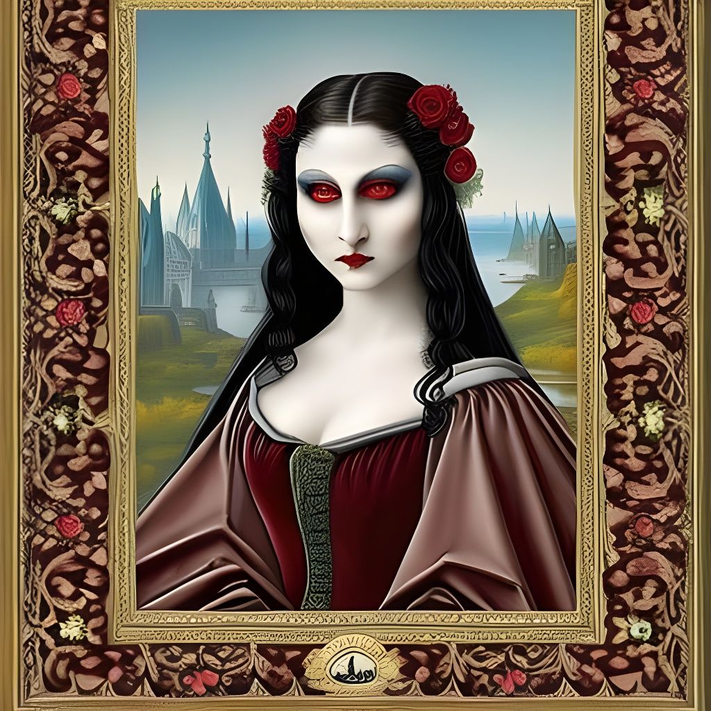 Bloodthirsty Vampire as Mona Lisa in Hyperrealistic Style