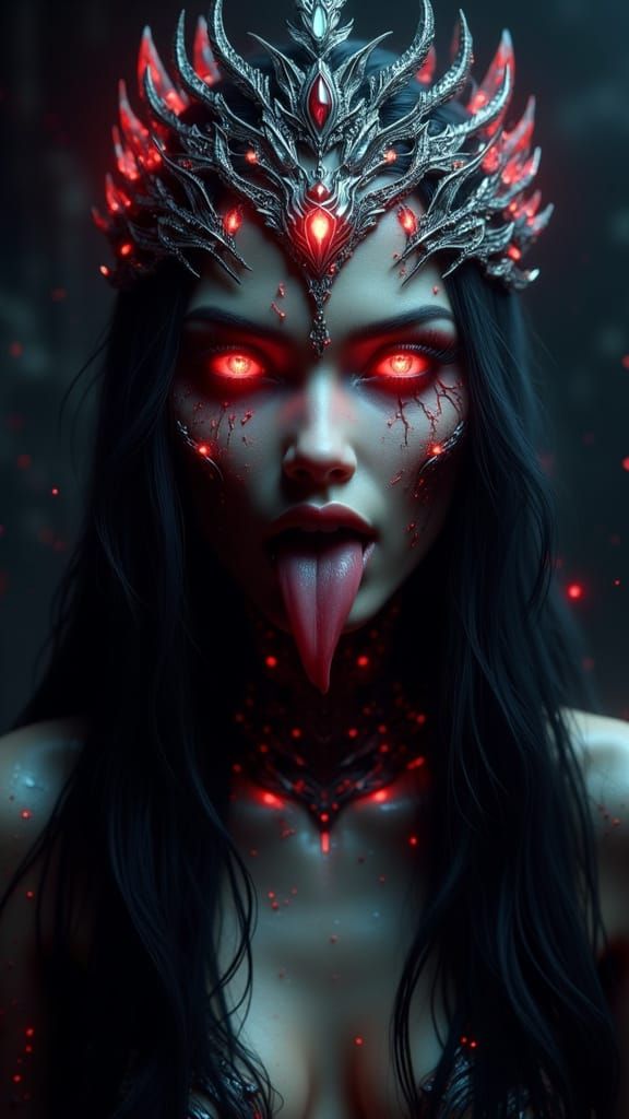 Balinese Woman with Crown and Glowing Eyes