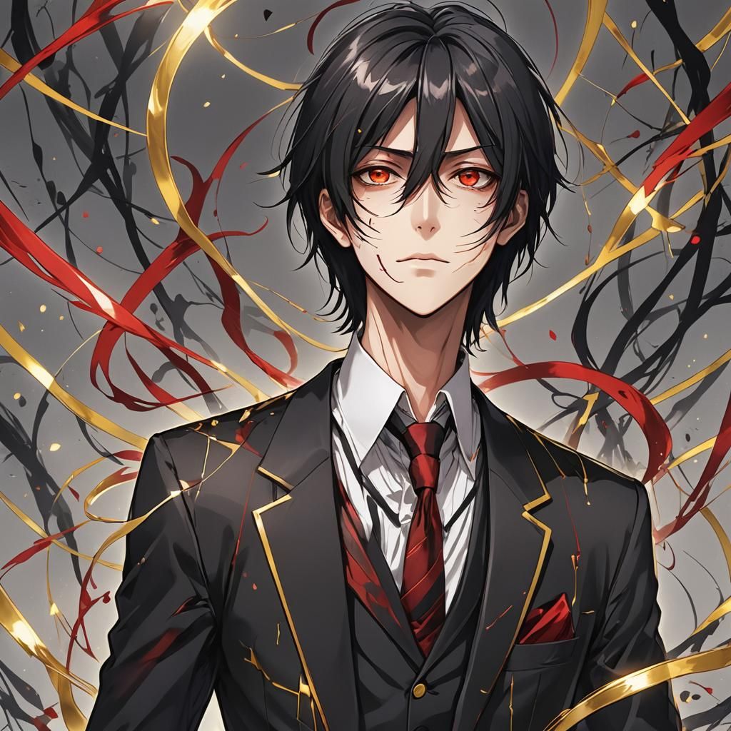 Anime Style Butler with Black and Gold Hair
