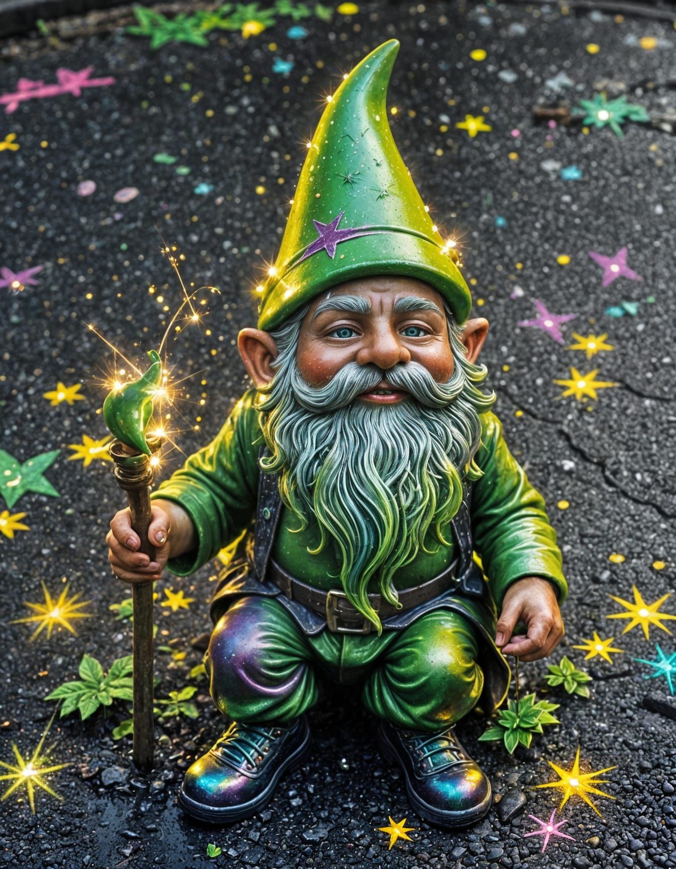 Pastel Garden Gnome in Graffiti Street Art Style