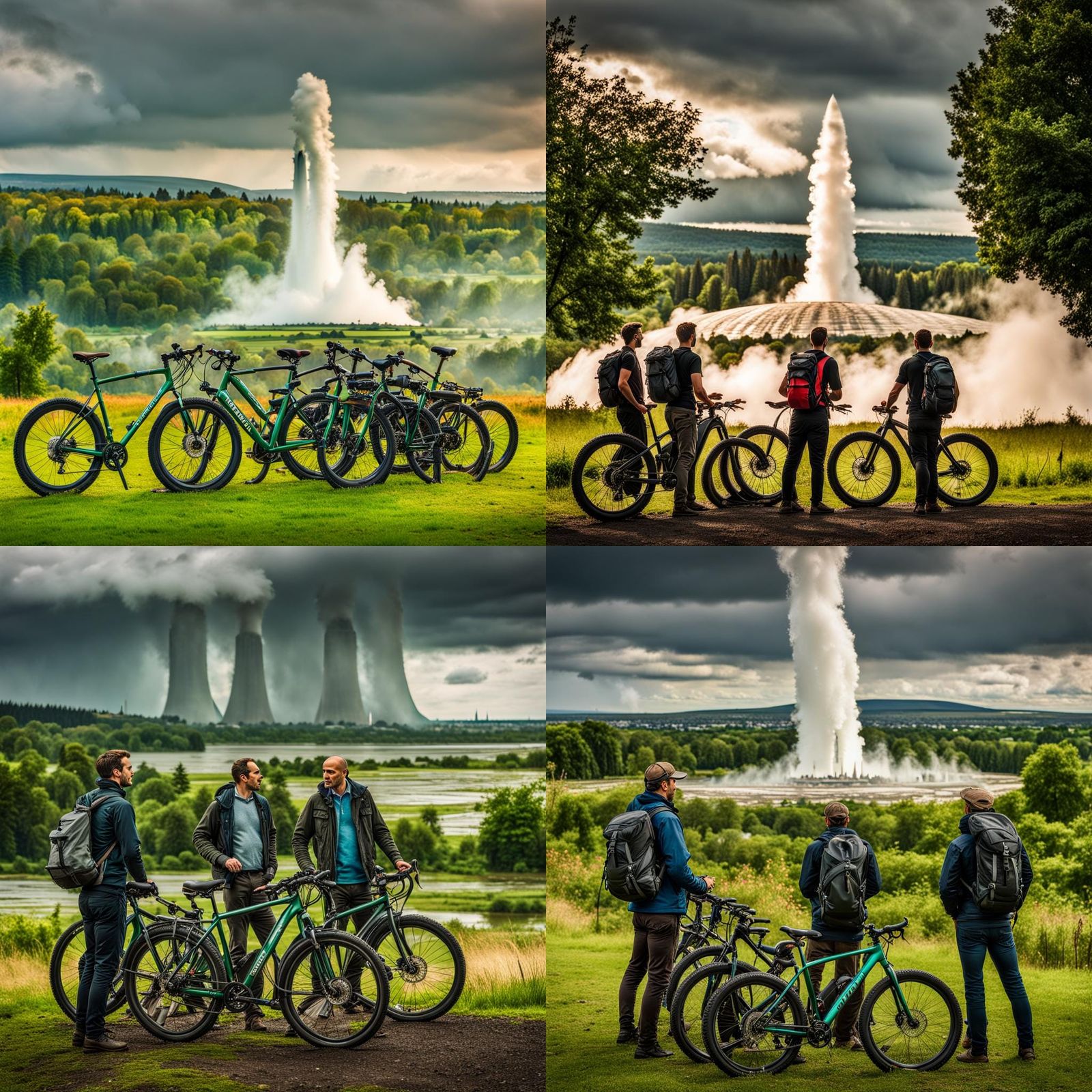 Men with Trekking Bikes near Geysir and Cologne Dome