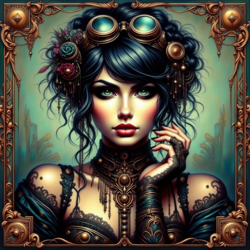 Steampunk Beauty with Piercing Green Eyes