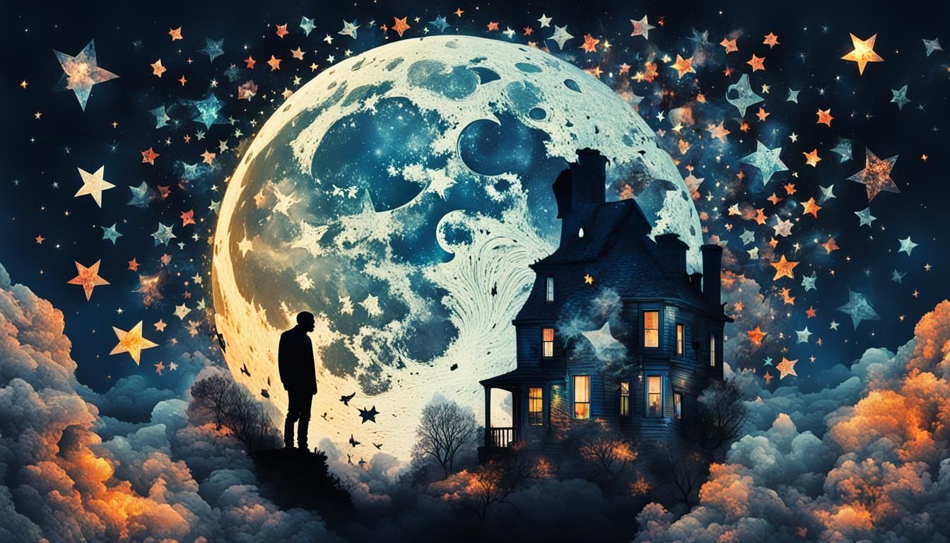 Macabre Star Silhouette: Surreal Double Exposure Art