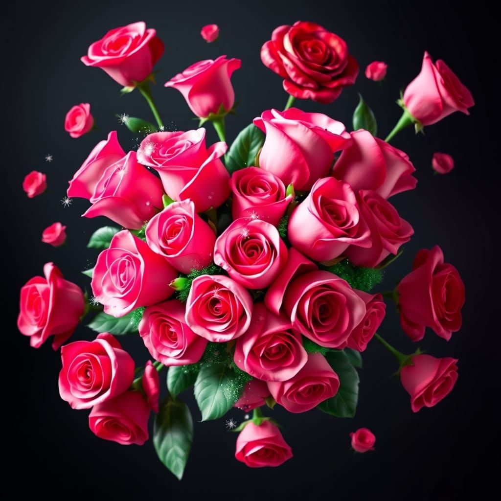 Whimsical Pink Rose Bouquet with Glitter Accents in a Heart ...