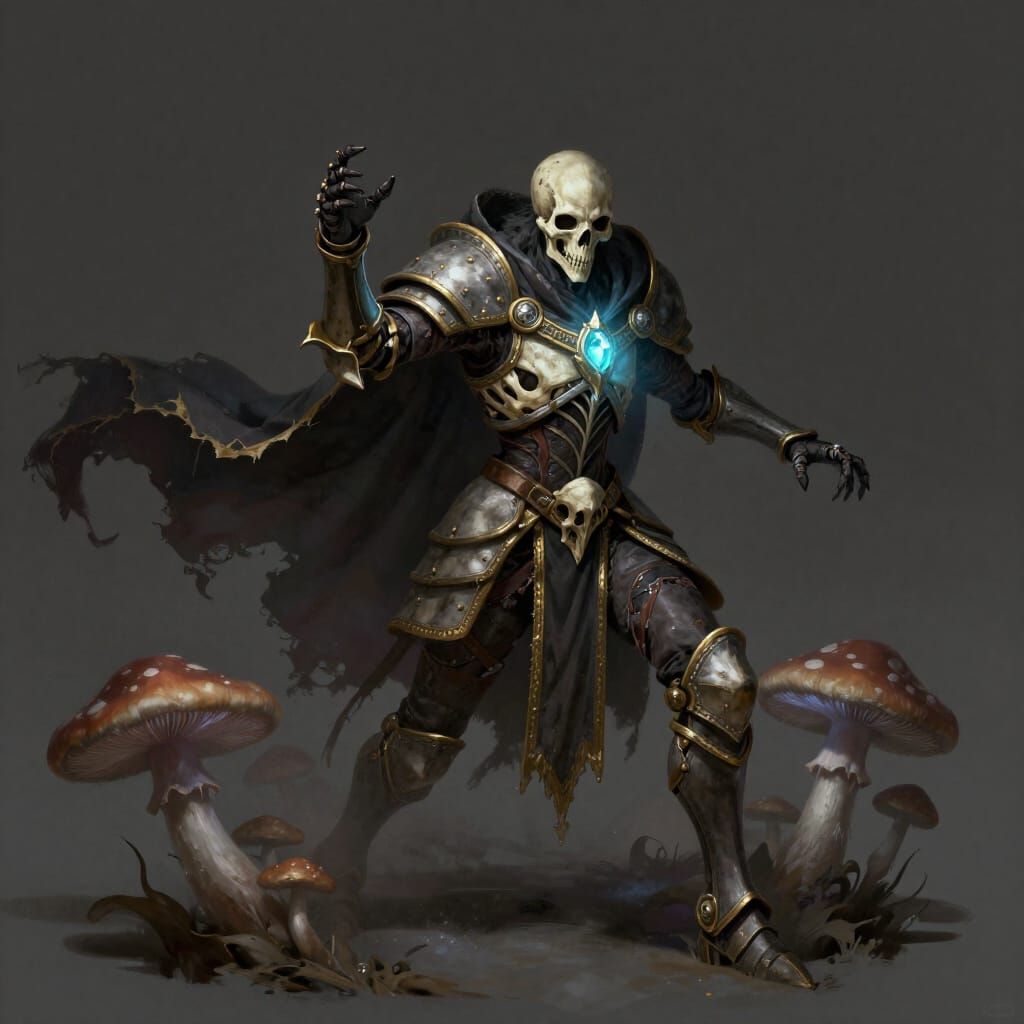 Mushroom Necromancer in Bone Armor with Gold Trim and Crysta...