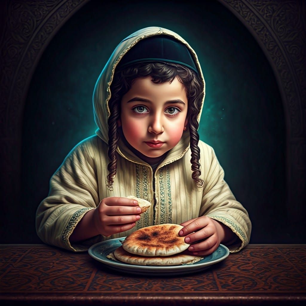 Jewish Boy Celebrates Mimouna with Traditional Moroccan Atti...