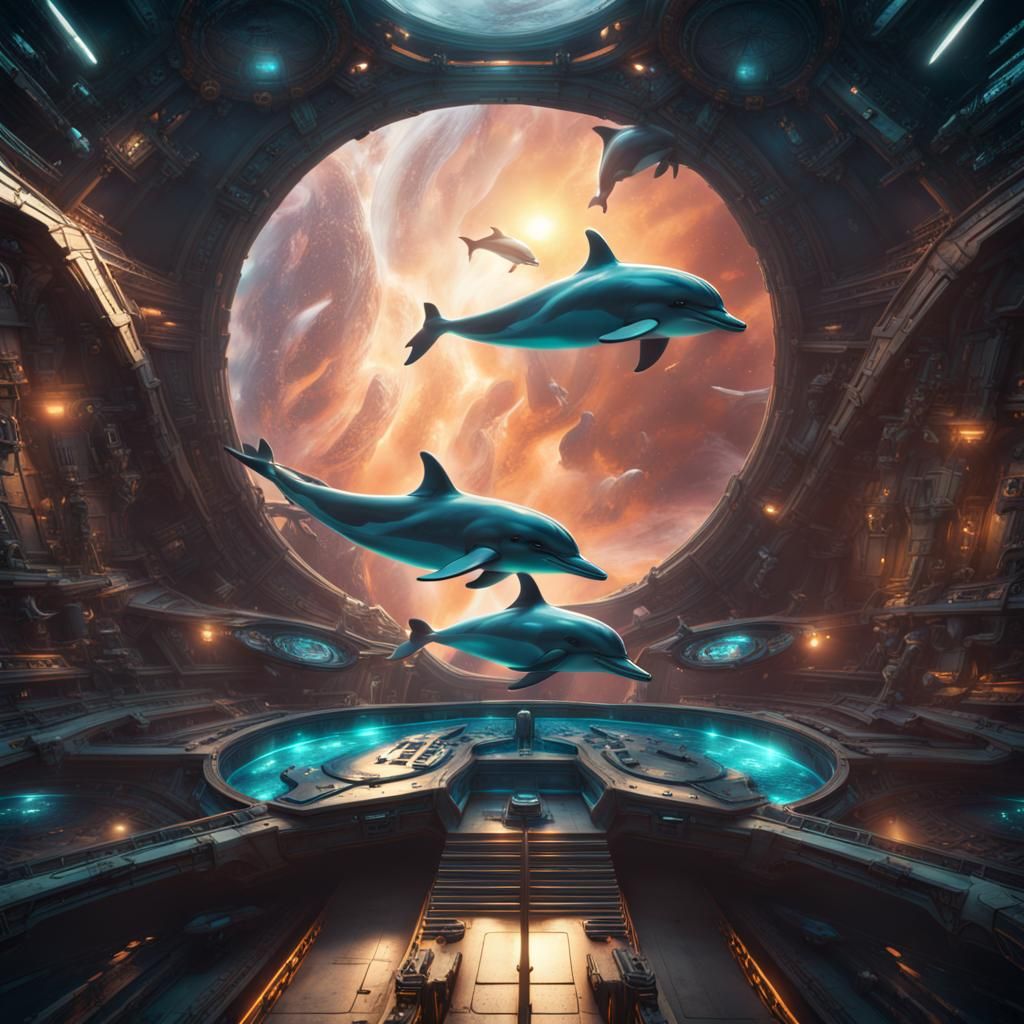 Dolphins on a Spaceship: Detailed Matte Painting