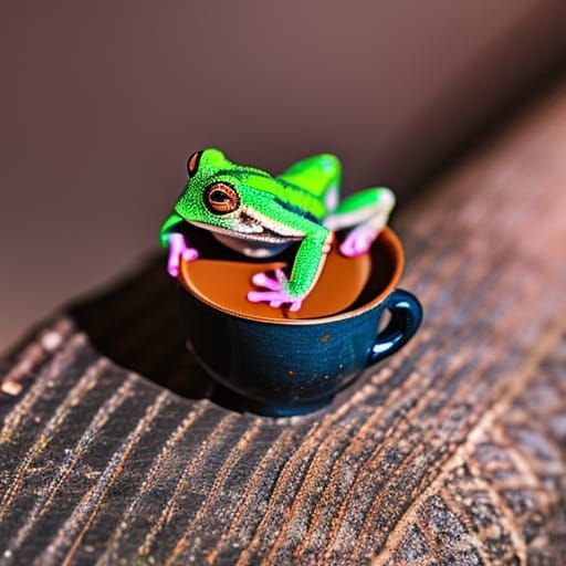 Adorable Frog in Teacup: Fine Art Macro Photography