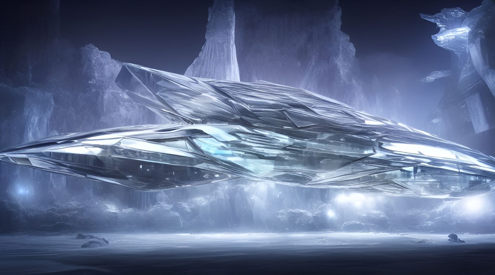 Intricate Crystal Spaceship Concept Art