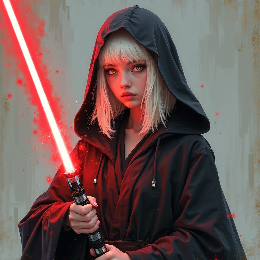 Sith Girl with Red Lightsaber in Splash Art Style