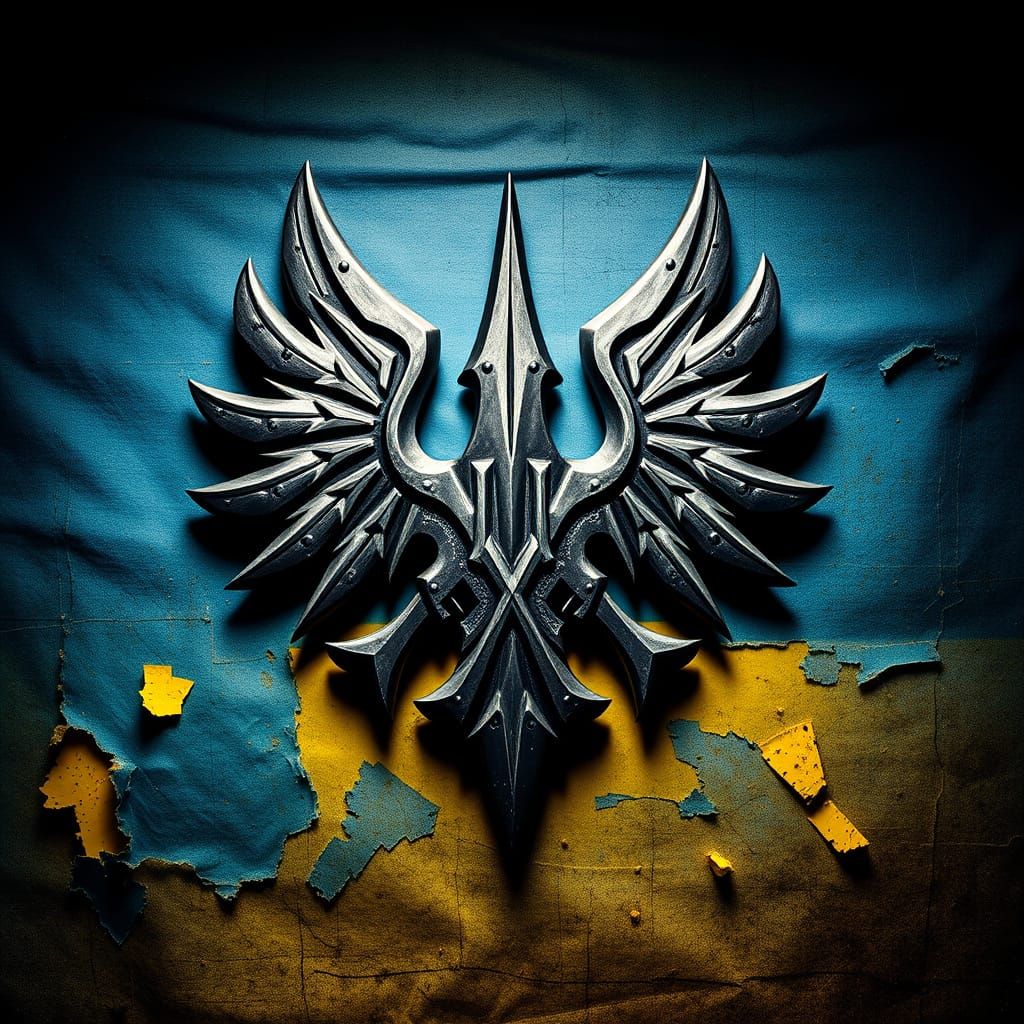 Wolfsangel Symbol on Ukrainian Flag in Cinematic Style
