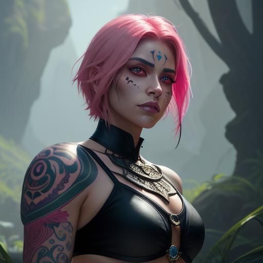 Latina Woman Portrait with Pink Hair in Fantasy Art