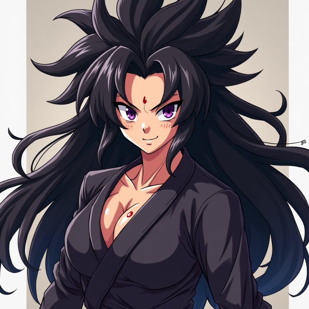 Saiyan Warrior with Black Hair, Anime Style