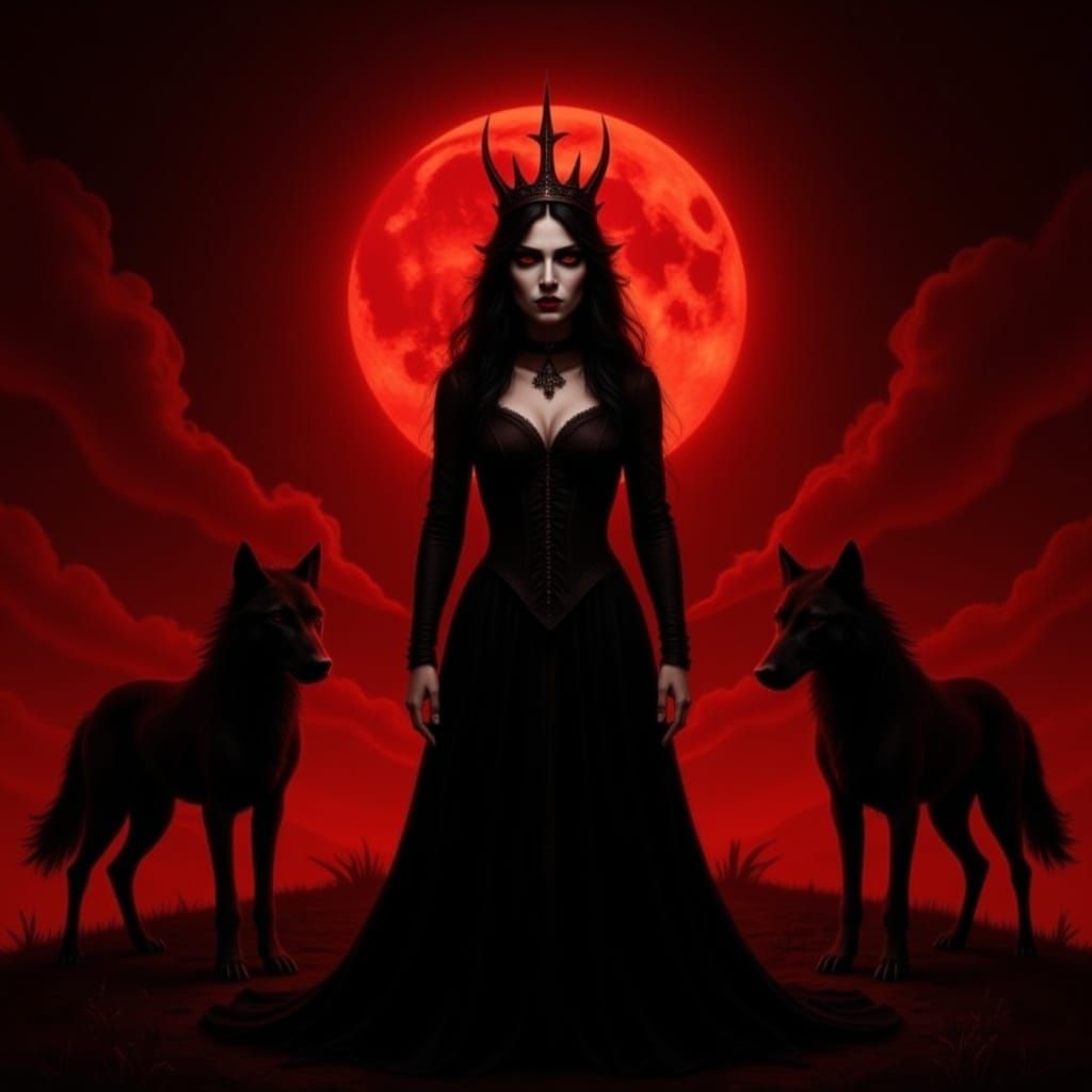 Cursed Queen Under Crimson Lunar Eclipse