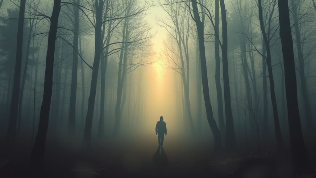 Ethereal Dawn Footsteps in a Mysterious Forest