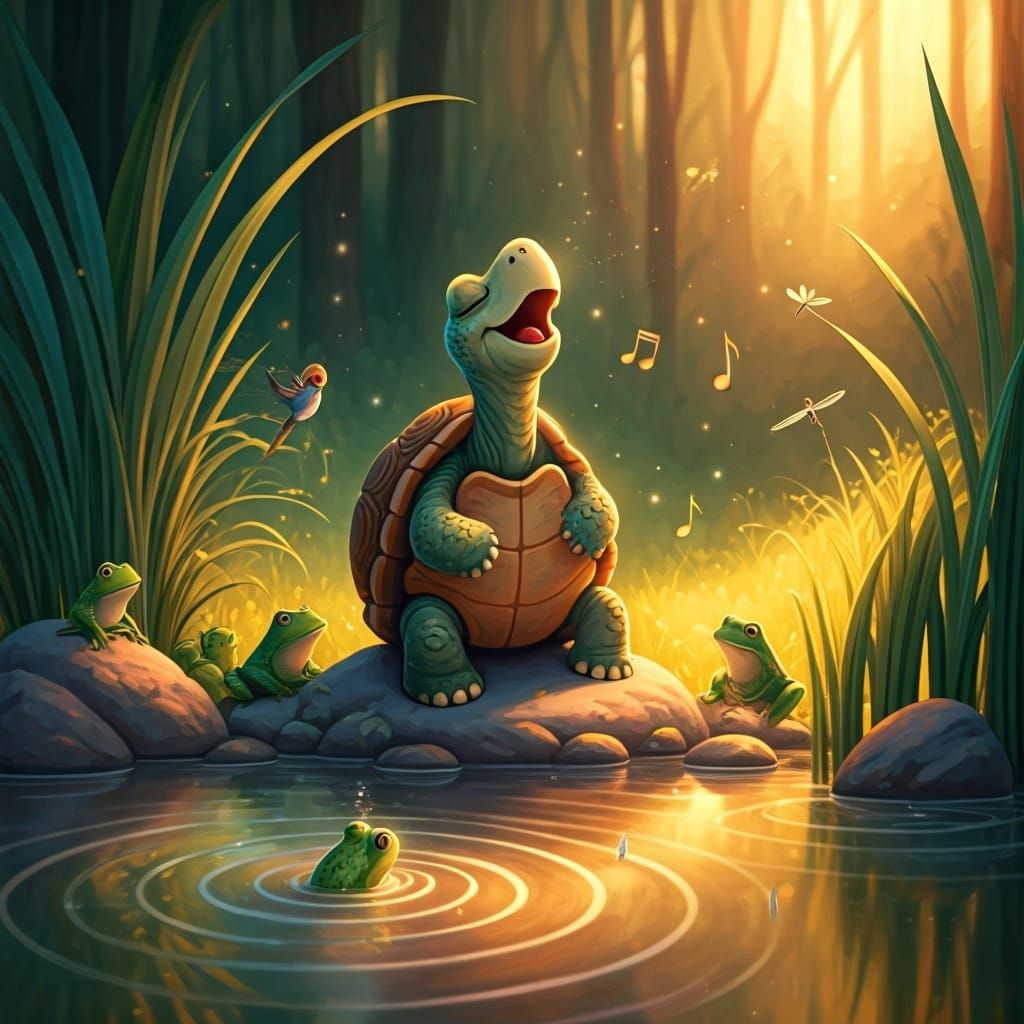 Musical Turtle Concert in Whimsical Illustration Style