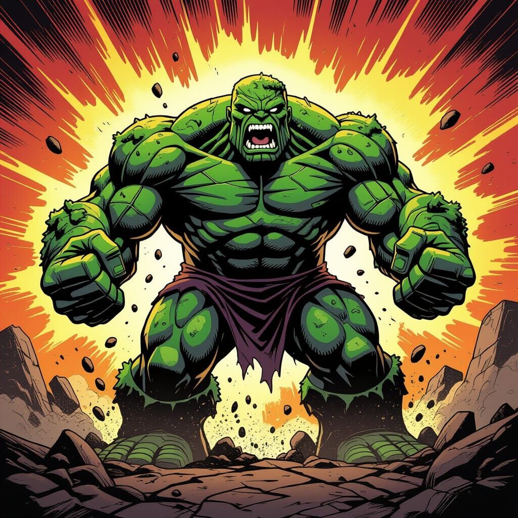 Colossal Stone Golem Roars in Comic Book Style