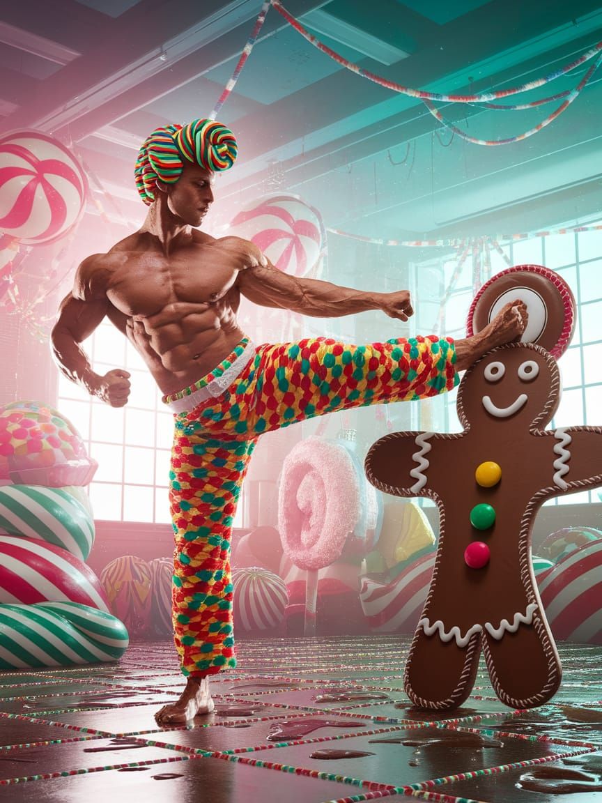 Candy Dojo Bodybuilder's Karate Kick: Hyperrealistic Film St...