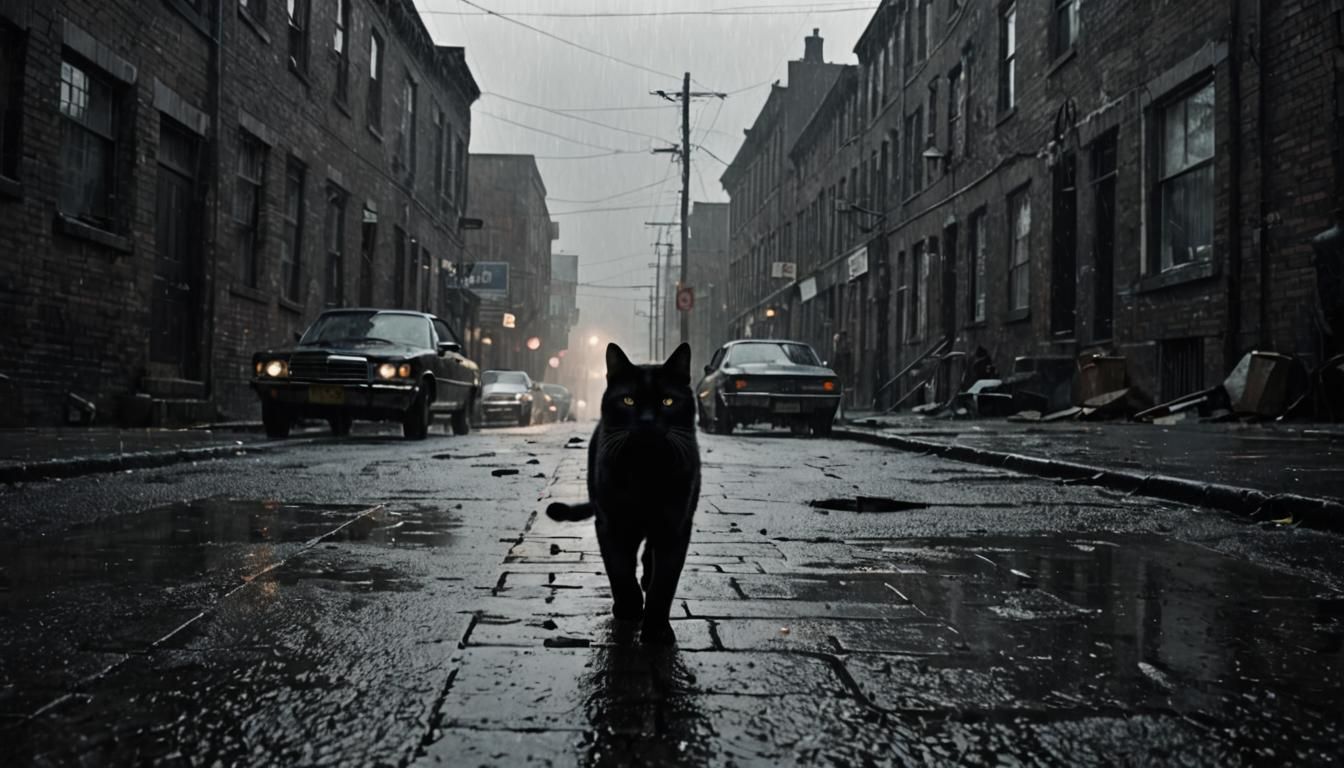 Film Noir Black Cat Causes Chaos in the Night