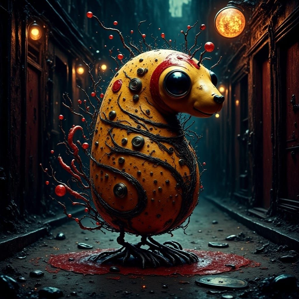 Cyberpunk Hotdog in a Gritty Alleyway