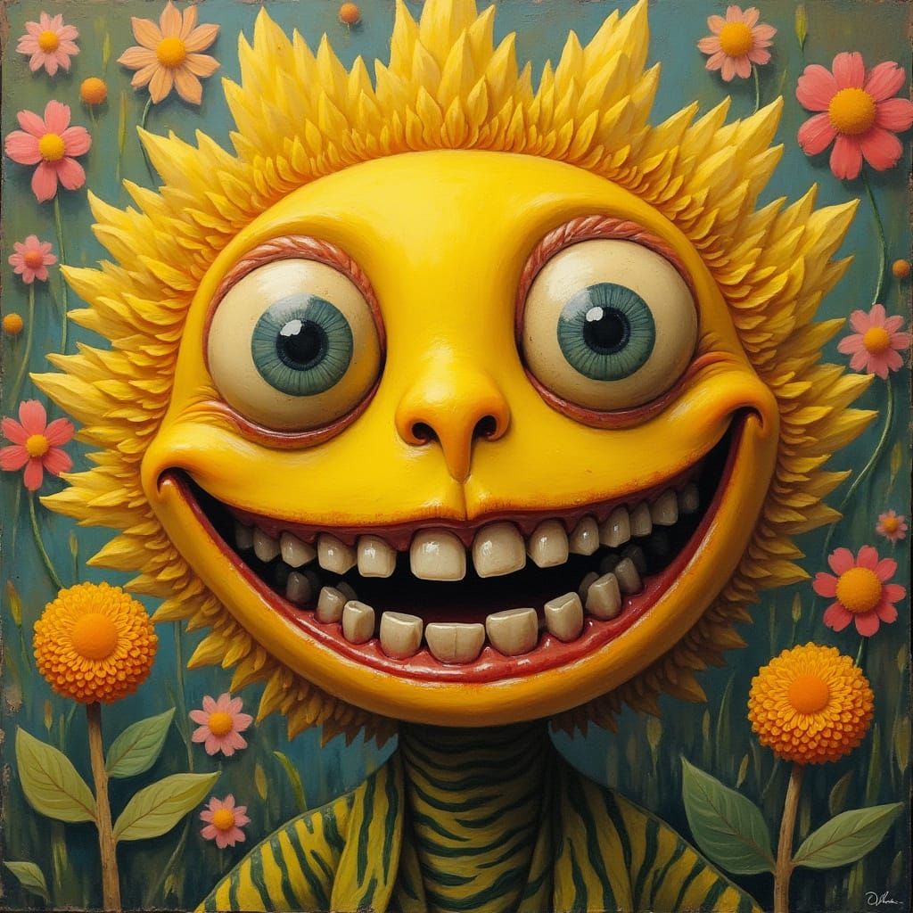 Vibrant Surrealist Creature Blooms in Whimsical World