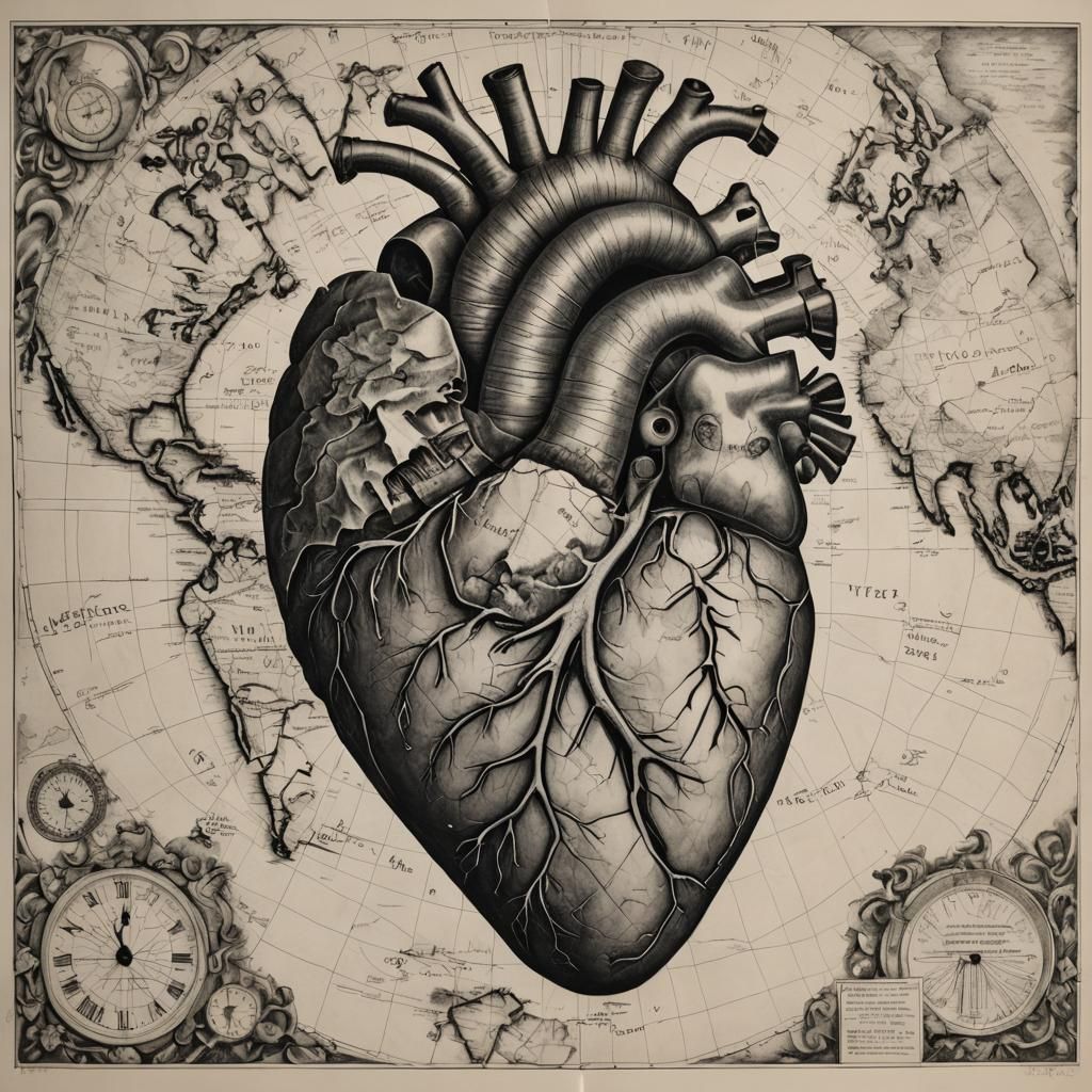 Hyperdetailed Charcoal Map of Human Heart