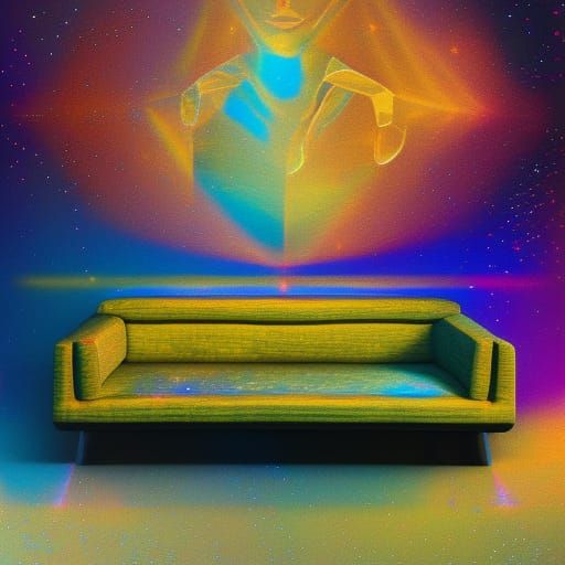 Cosmic Couch: Holographic Astral Illustration