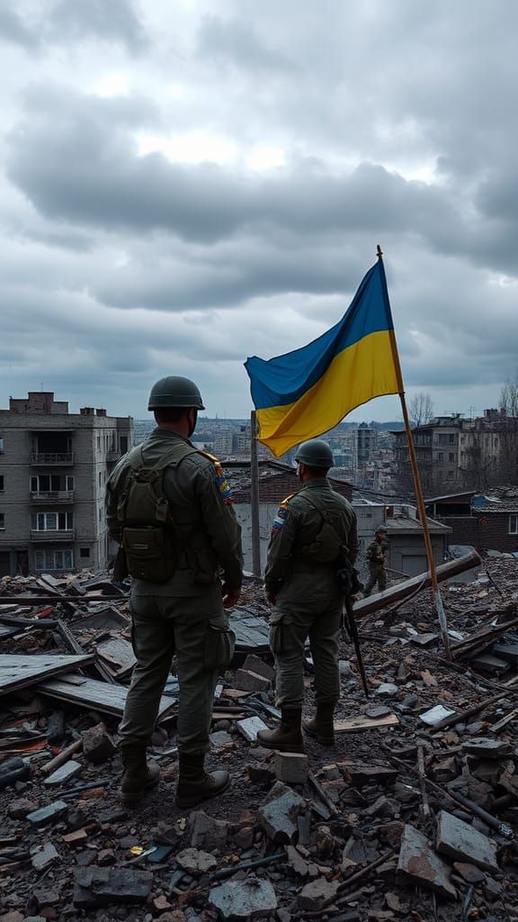 A war-torn city in Eastern Ukraine, realistic photography st...