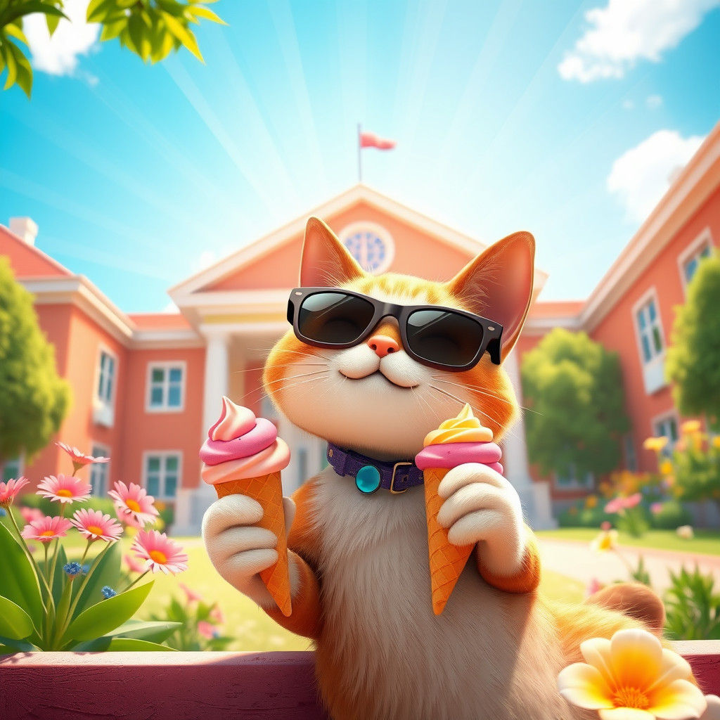 Cool Cat Lounging in Pixar-Style 3D Digital Art