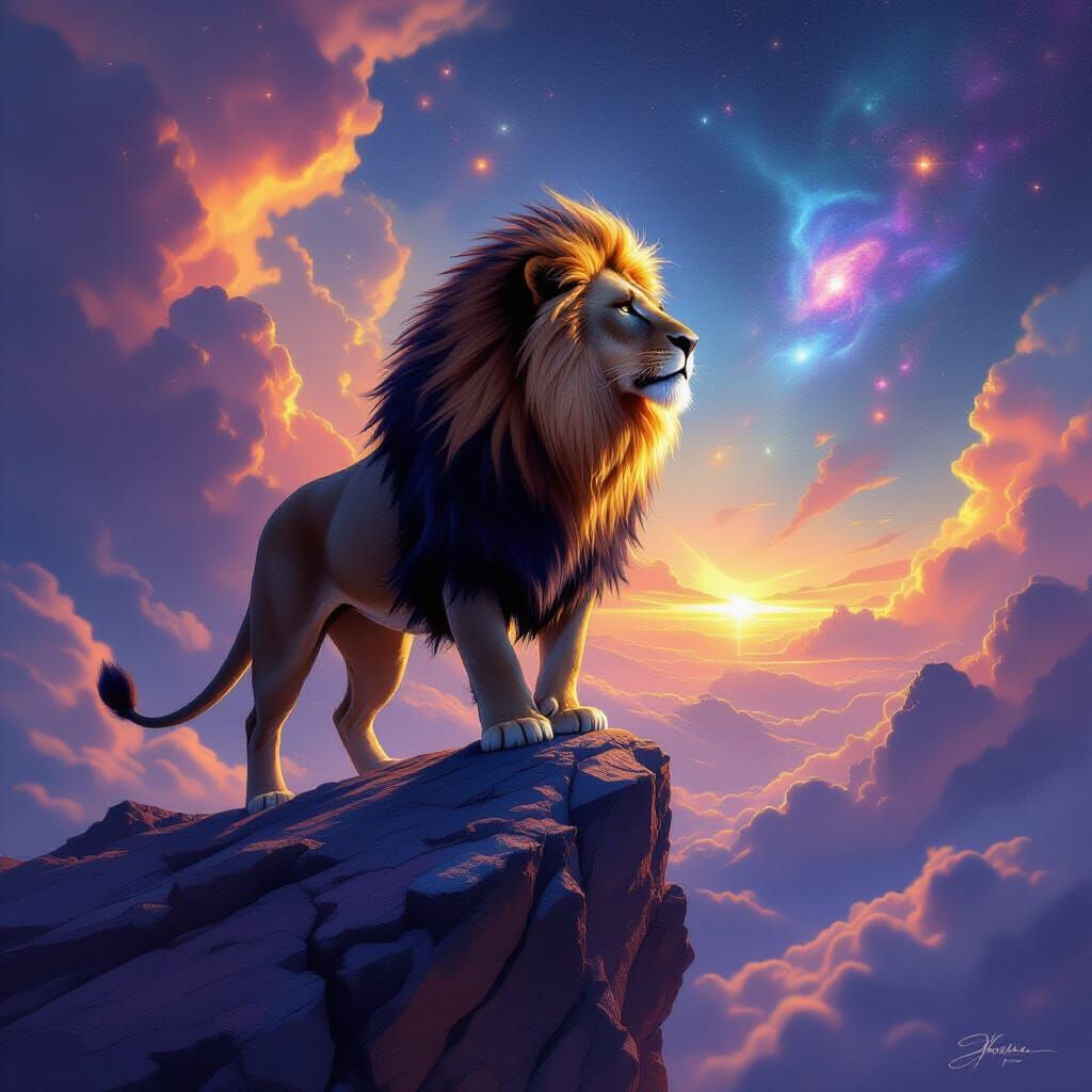 Cosmic Lion on Asteroid, Stardust Mane, Alien Galaxy