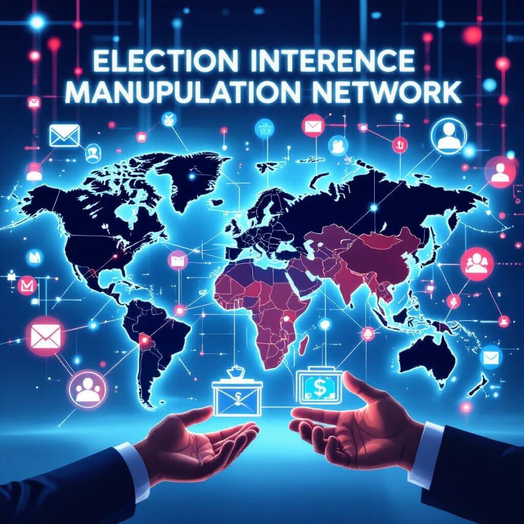 Global Election Interference Network in Digital Art Style