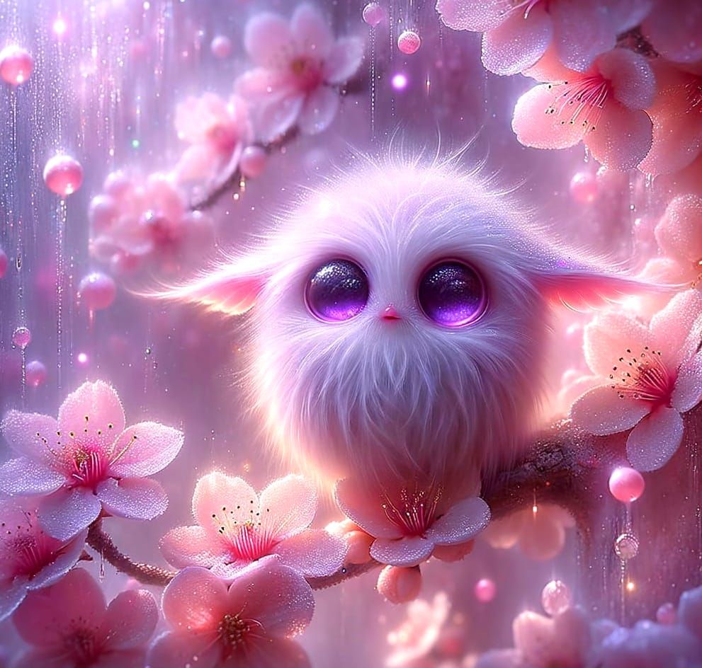 Pink Fantasy Creatures in Cherry Blossoms