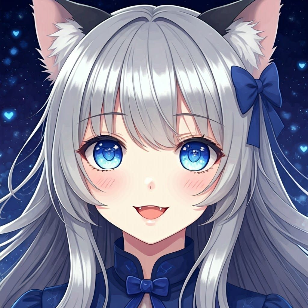 Kawaii Anime Catgirl Under Starry Night Sky